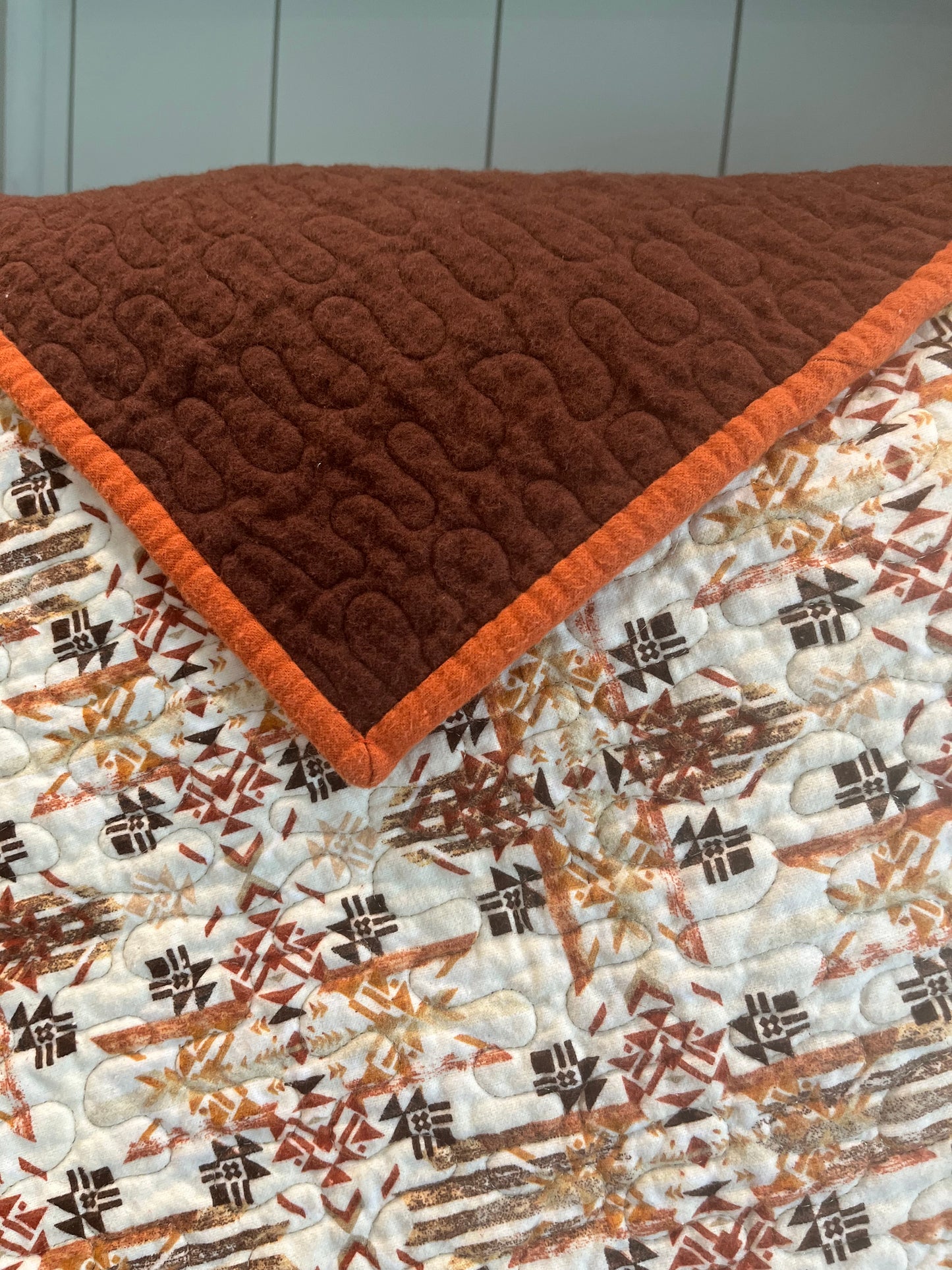 Aztec Brown and Burnt Orange Quilt - Bold Border Quilts and More