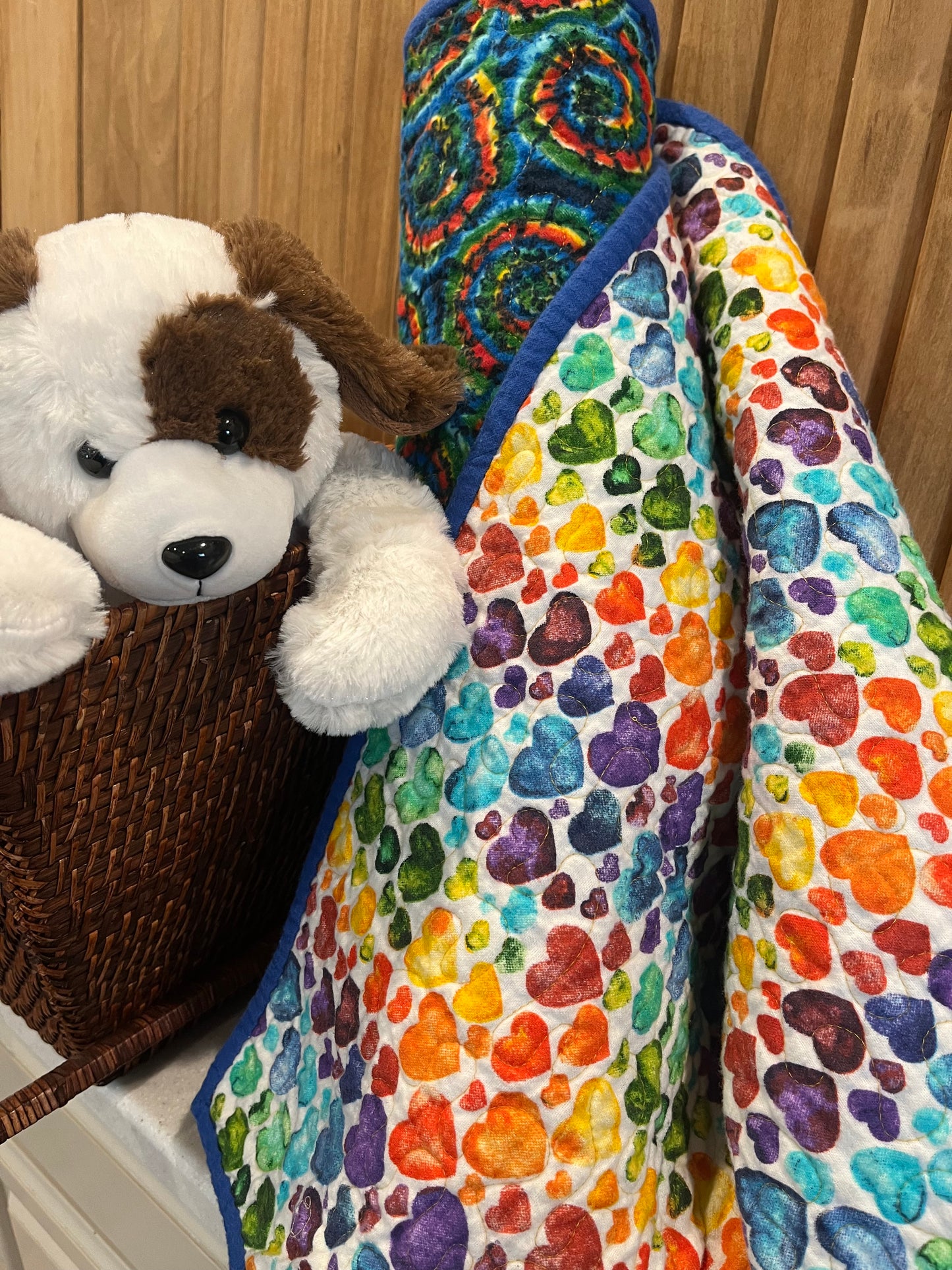 Bright Tie Dye with Colorful Hearts Baby Quilt - Bold Border Quilts and More