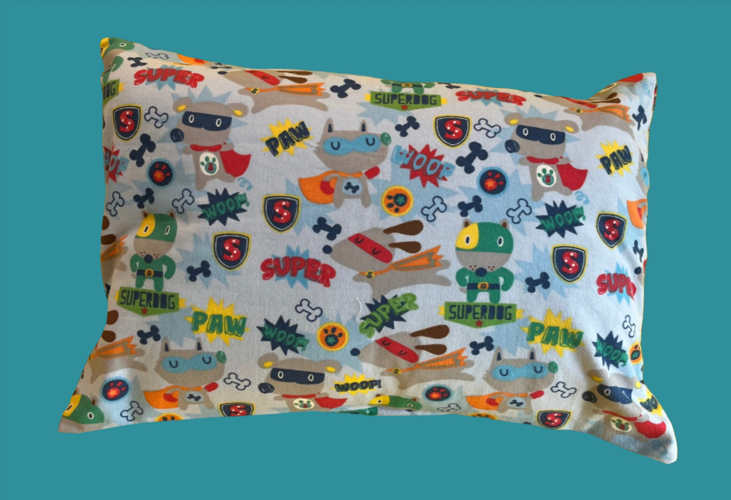 "Superdog Puppy" Envelope Style Homemade Kids Pillowcase - Bold Border Quilts and More
