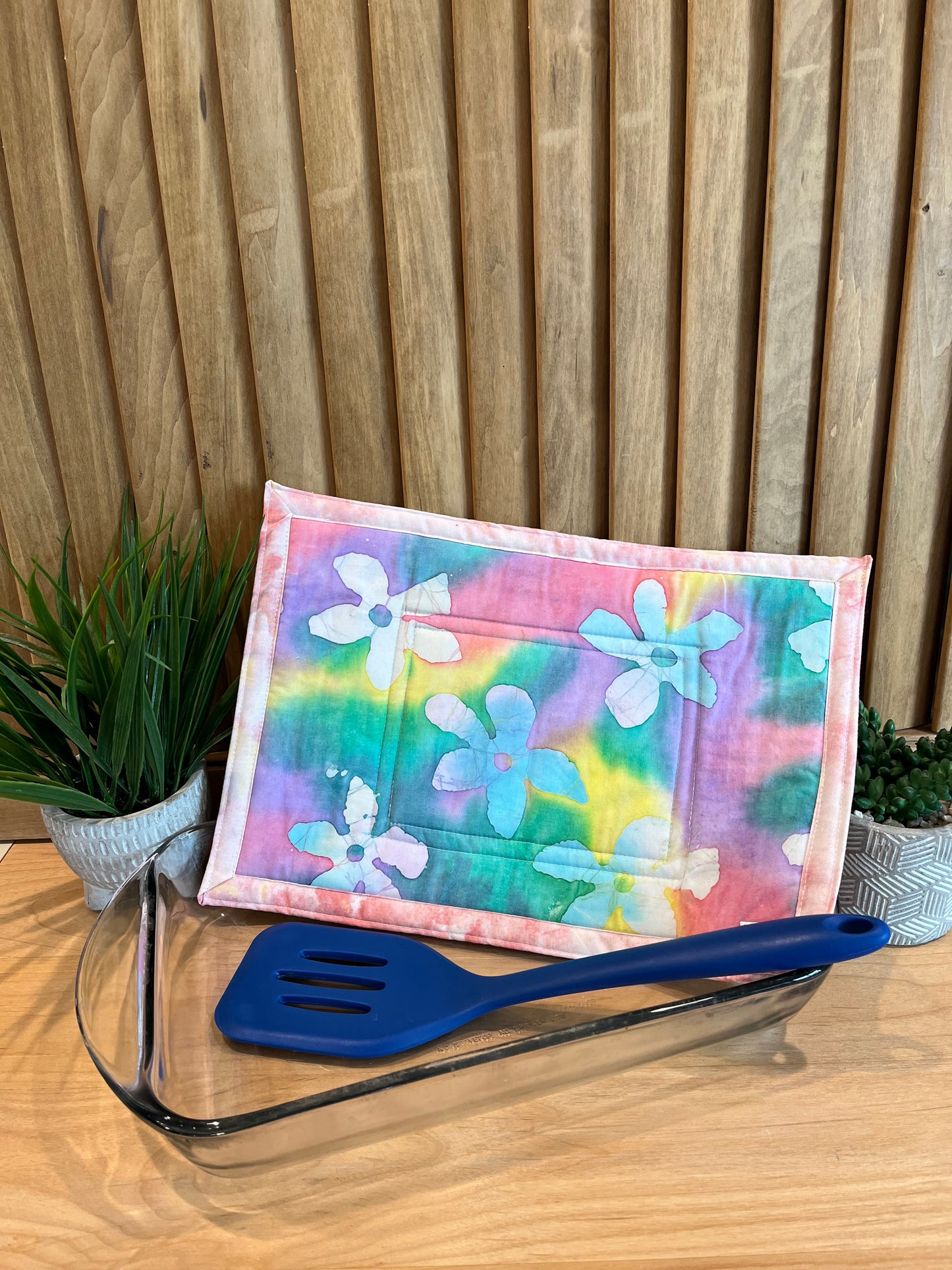Tie Dye with Flowers Large Pot Holder - Bold Border Quilts and More