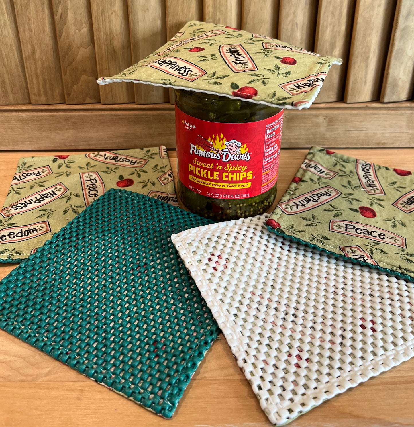 Peace, Freedom, Prosperity w/Green Backing Jar Opener - Bold Border Quilts and More