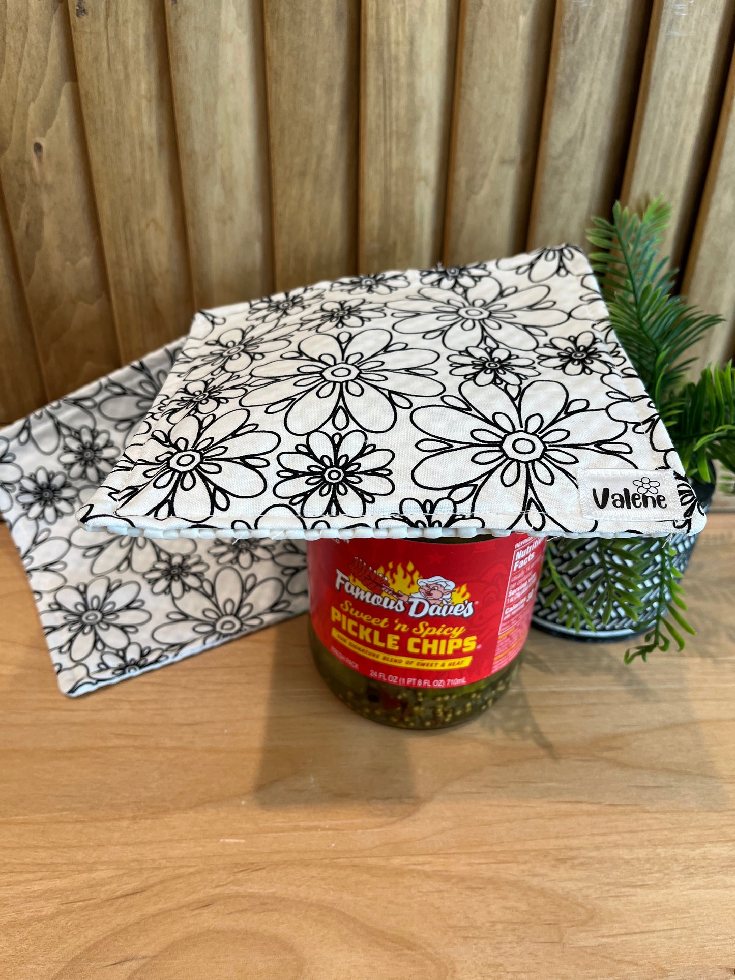 White with Black Flowers Jar Opener - Bold Border Quilts and More