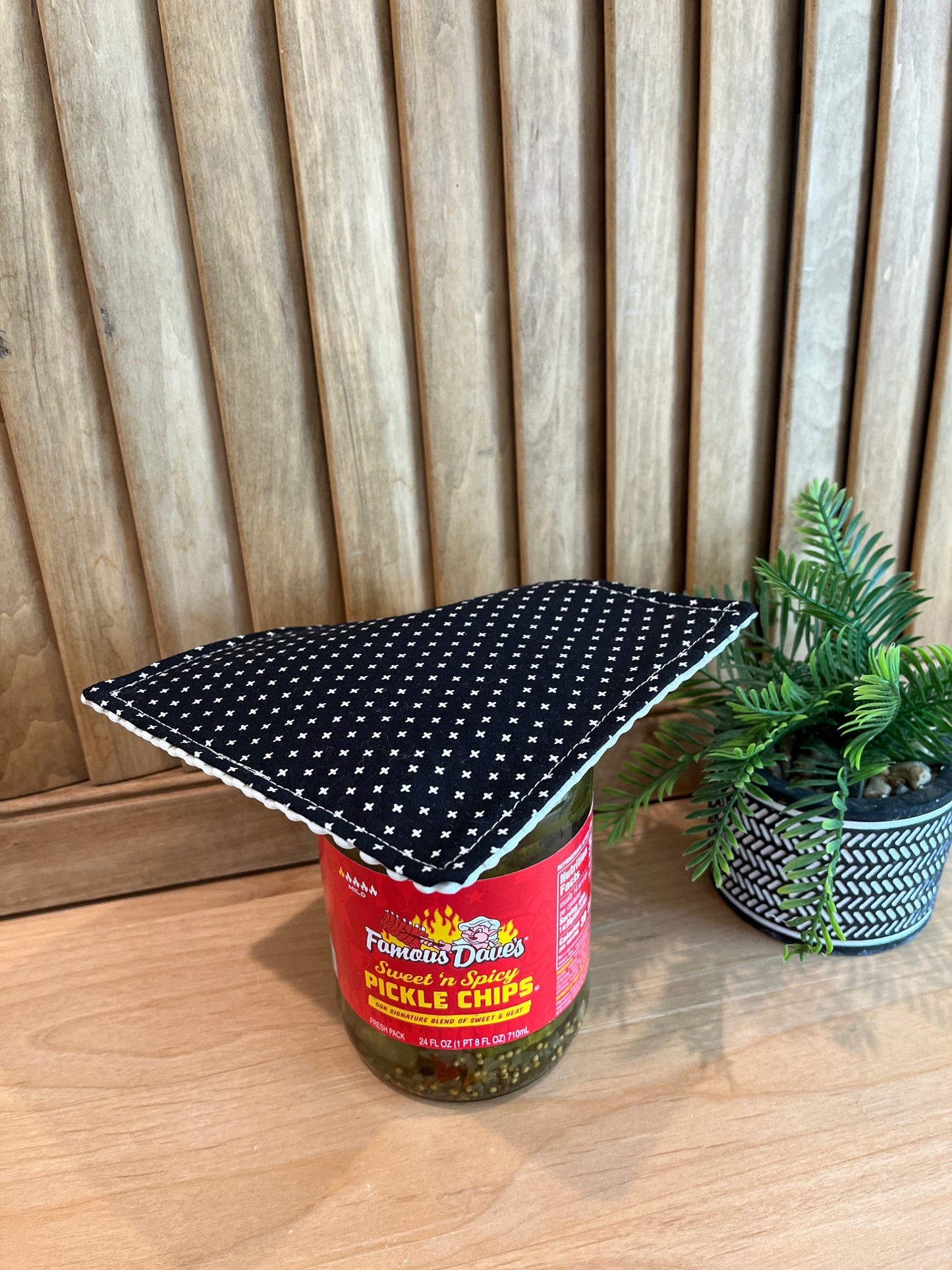 Black with White Crosses Jar Opener - Bold Border Quilts and More