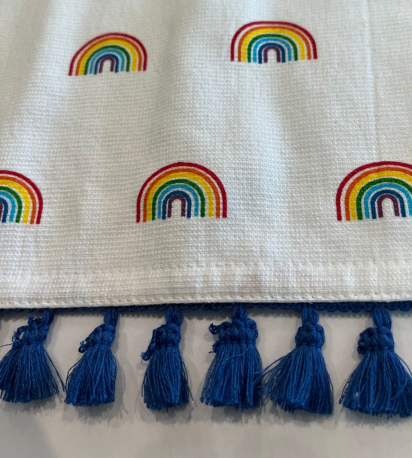 Rainbow with Blue Tassels Best Ever Towel Bib - Bold Border Quilts and More