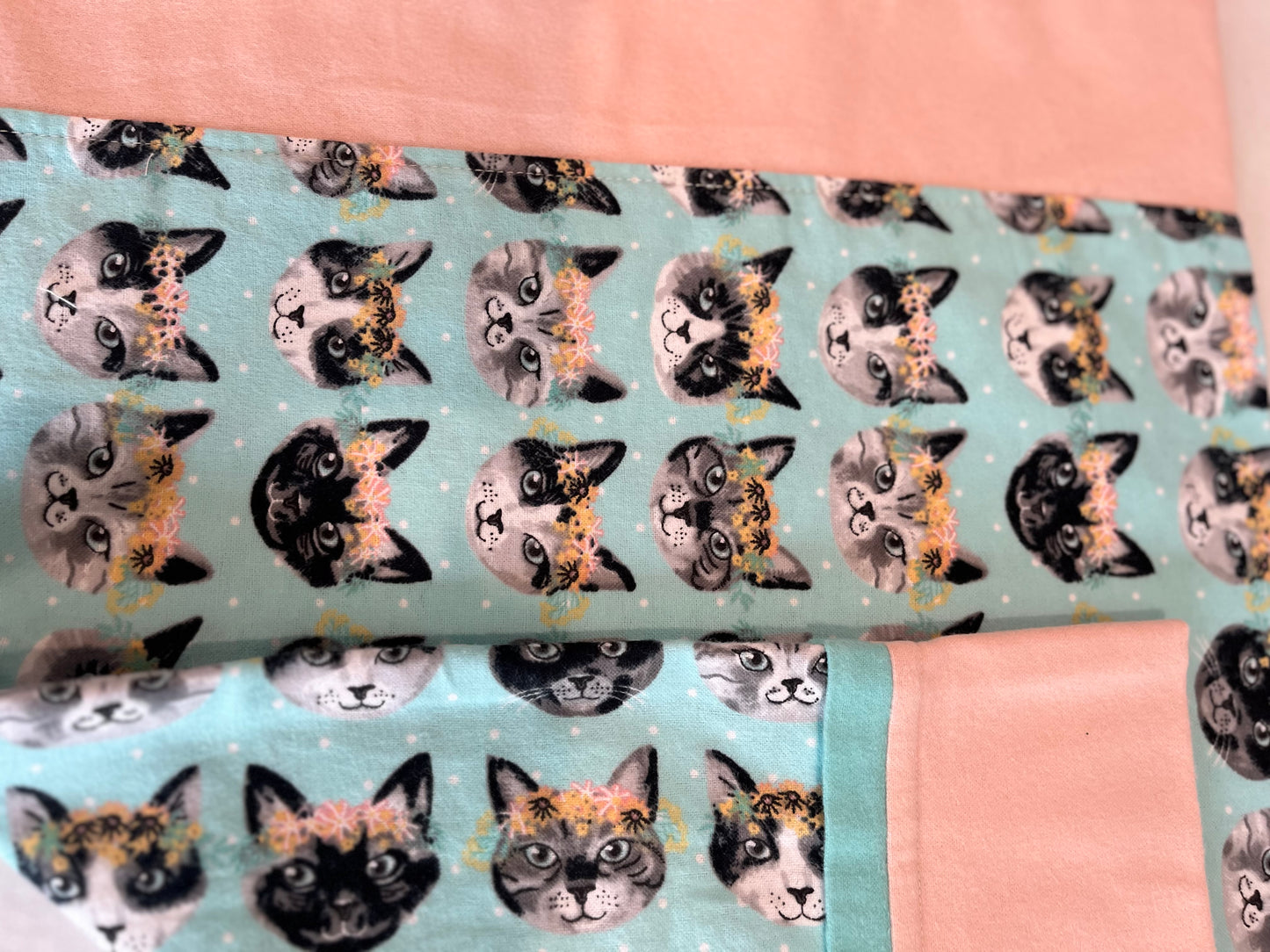 Cat Faces Custom Handmade Kids Pillowcase - Bold Border Quilts and More