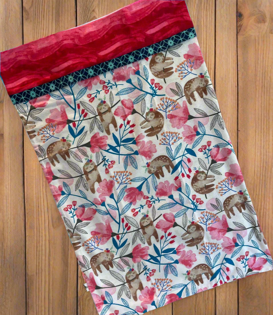 Girls Sloth Standard Size Flannel Pillowcase - Bold Border Quilts and More