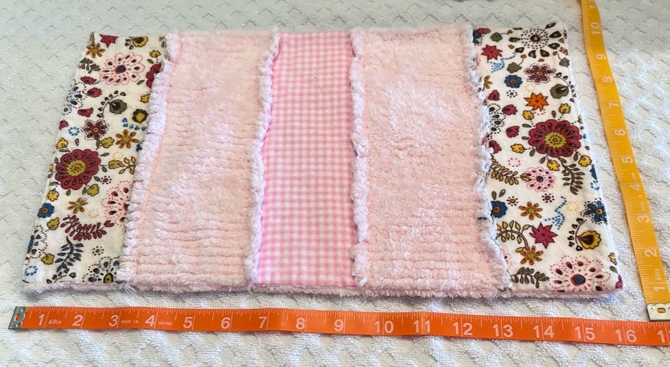 Flowers & Gingham Chenille/Flannel Modern Ragged Baby Burp Cloth - Bold Border Quilts and More