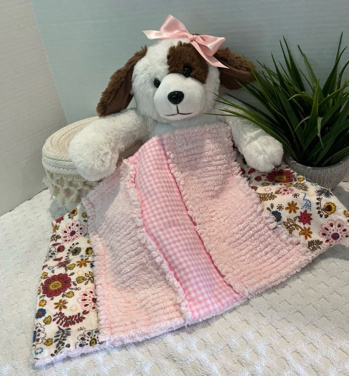 Flowers & Gingham Chenille/Flannel Modern Ragged Baby Burp Cloth - Bold Border Quilts and More