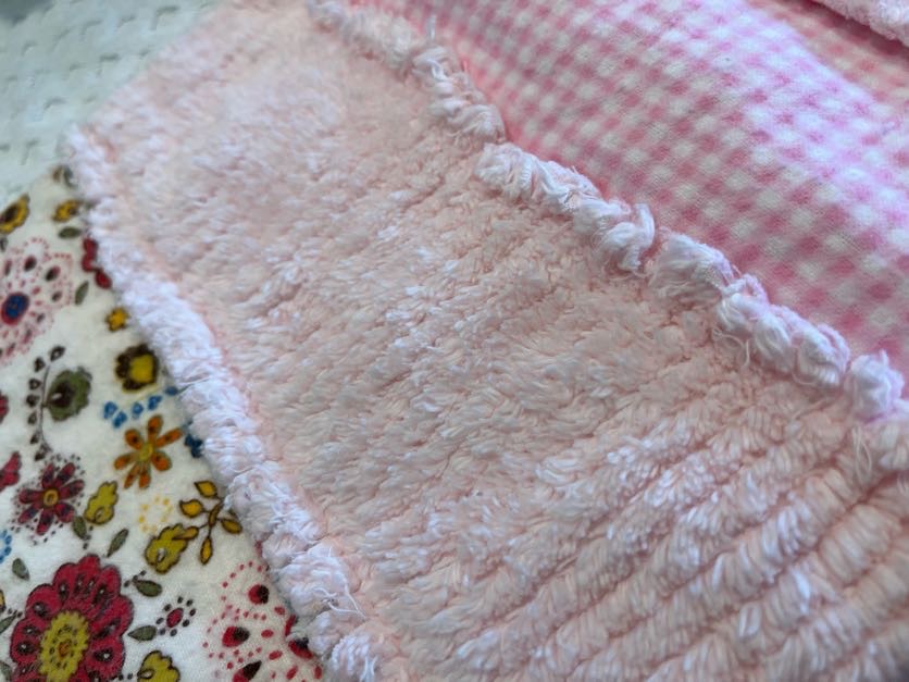 Flowers & Gingham Chenille/Flannel Modern Ragged Baby Burp Cloth - Bold Border Quilts and More