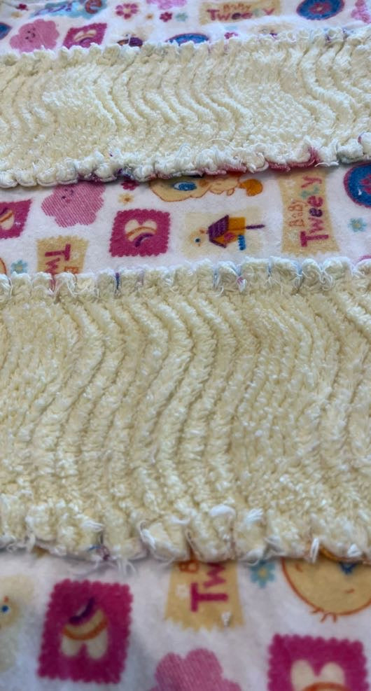Tweety Bird Chenille/Flannel Modern Ragged Baby Burp Cloth - Bold Border Quilts and More