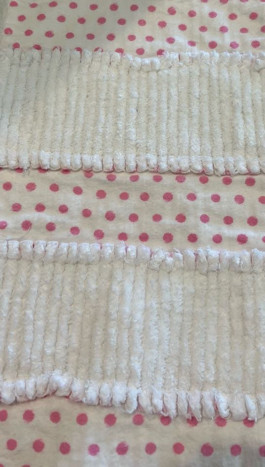 White with Pink Dots Chenille/Flannel Modern Ragged Baby Burp Cloth - Bold Border Quilts and More