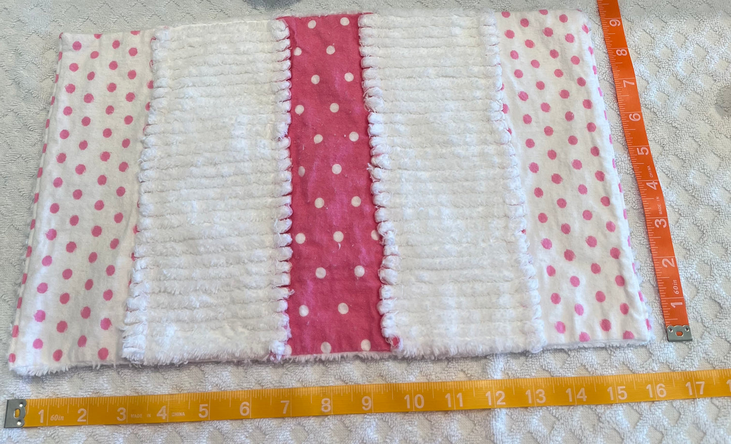 Pink & White Chenille/Flannel Modern Ragged Baby Burp Cloth - Bold Border Quilts and More