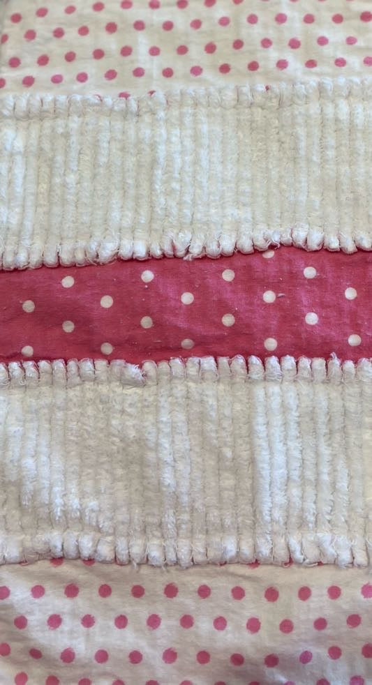 Pink & White Chenille/Flannel Modern Ragged Baby Burp Cloth - Bold Border Quilts and More