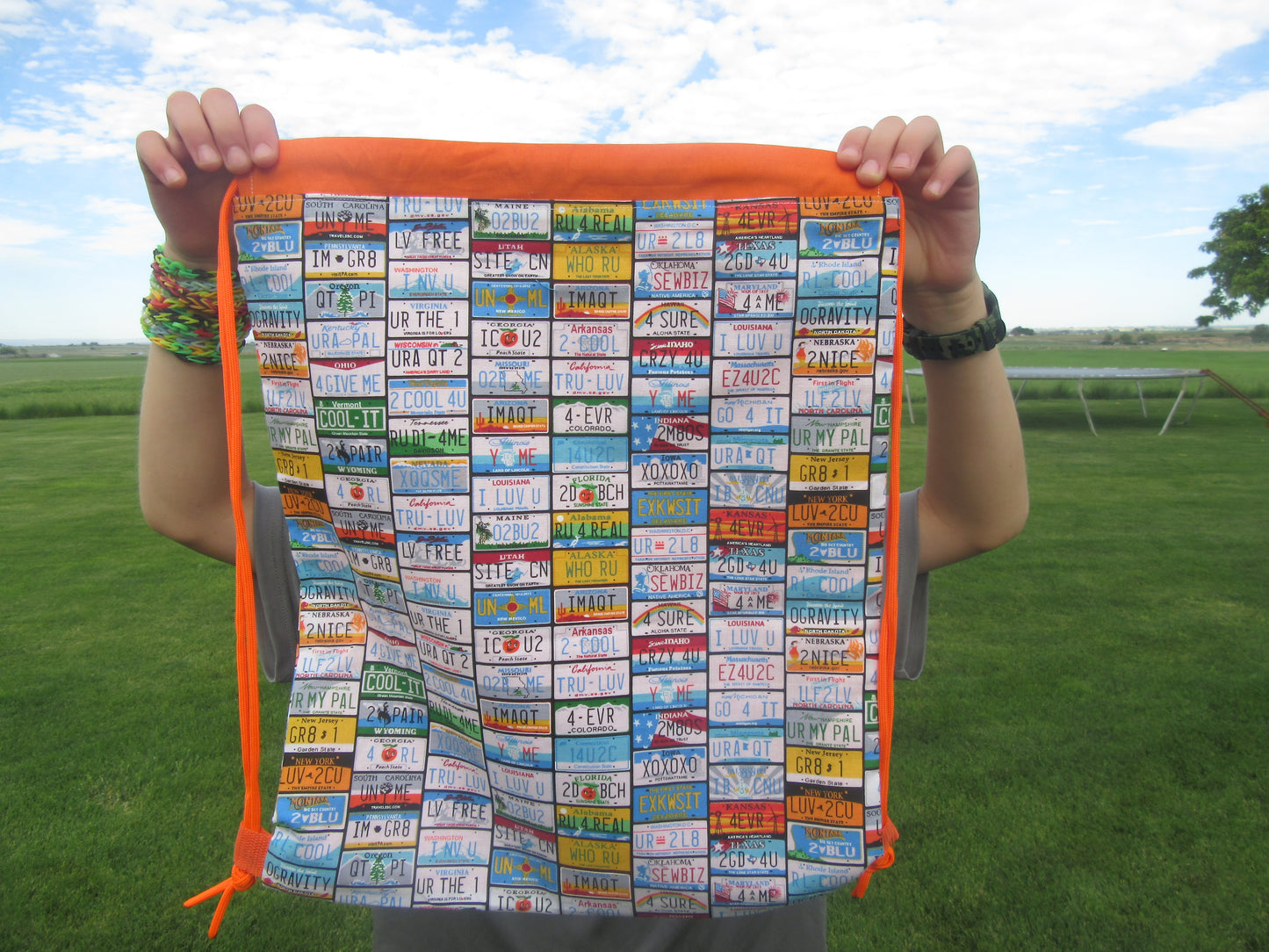 Going Places Solid Orange Band Draw String Bag - Bold Border Quilts and More