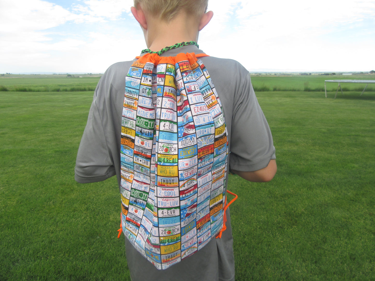 Going Places Solid Orange Band Draw String Bag - Bold Border Quilts and More