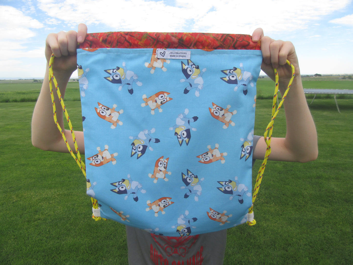 Bluey Orange Yellow Draw String Bag - Bold Border Quilts and More