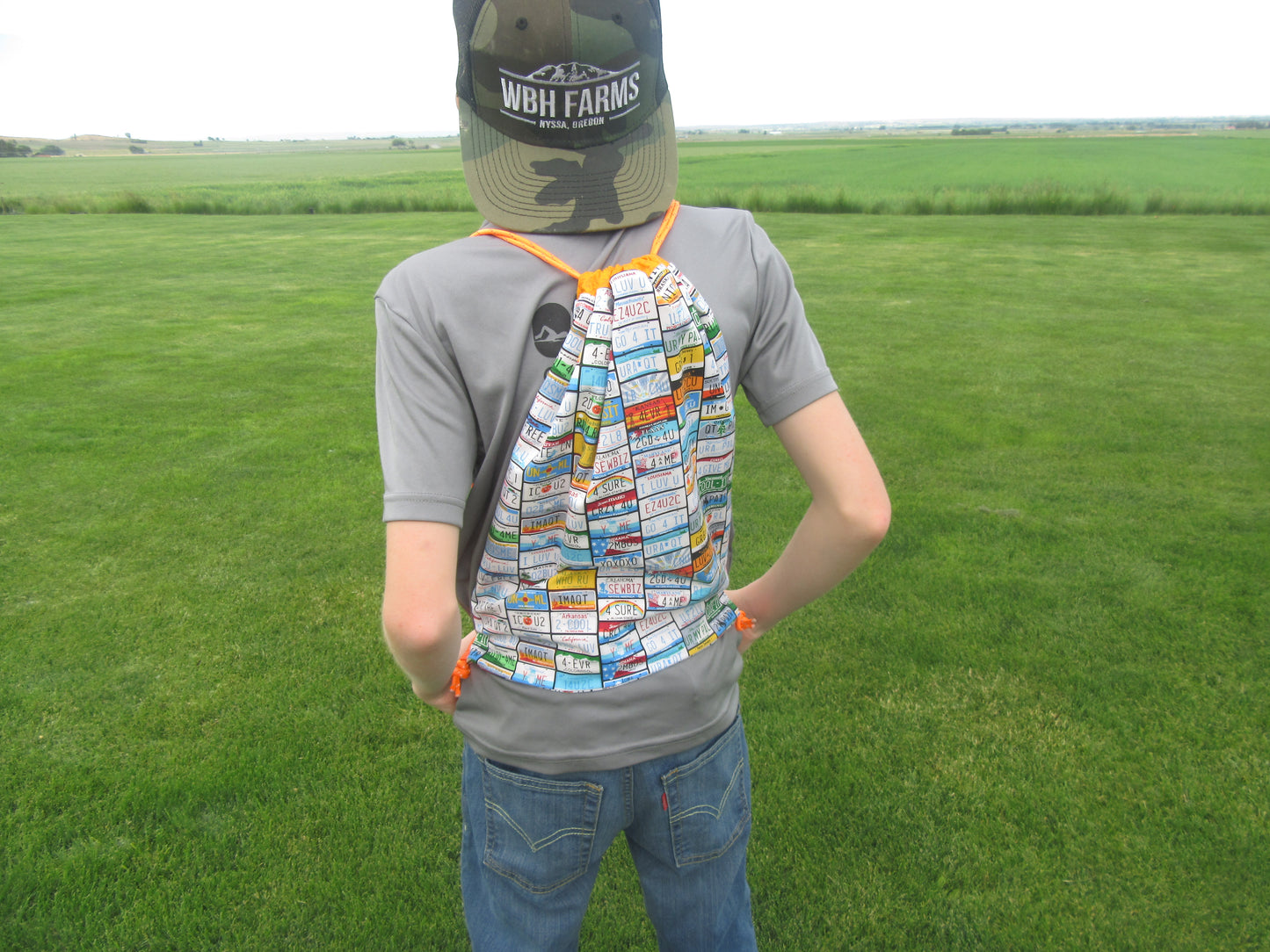 Going Places Light Orange Band Draw String Bag - Bold Border Quilts and More