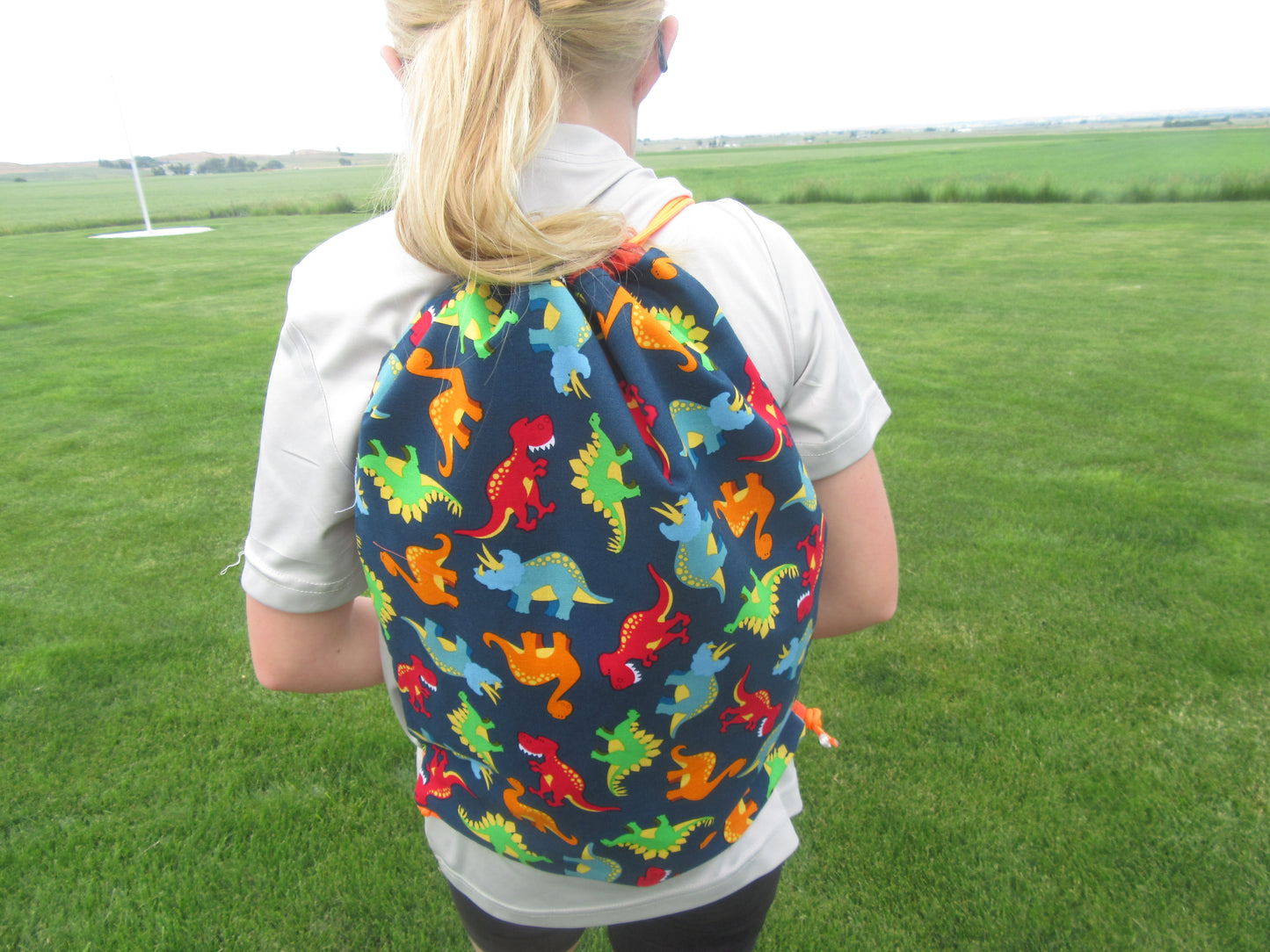 Dinosaur Red Black Draw String Bag - Bold Border Quilts and More