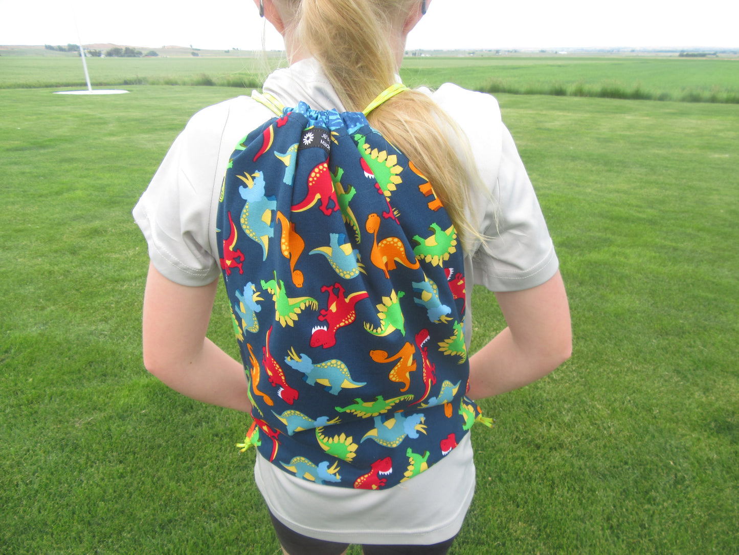 Dinosaur Blue Band Draw String Bag - Bold Border Quilts and More