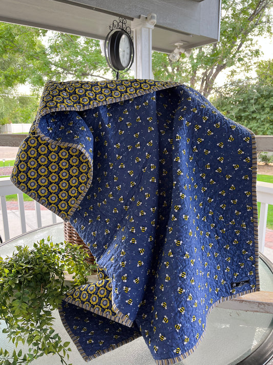 Bees and Flowers in Yellow and Blues Quilt