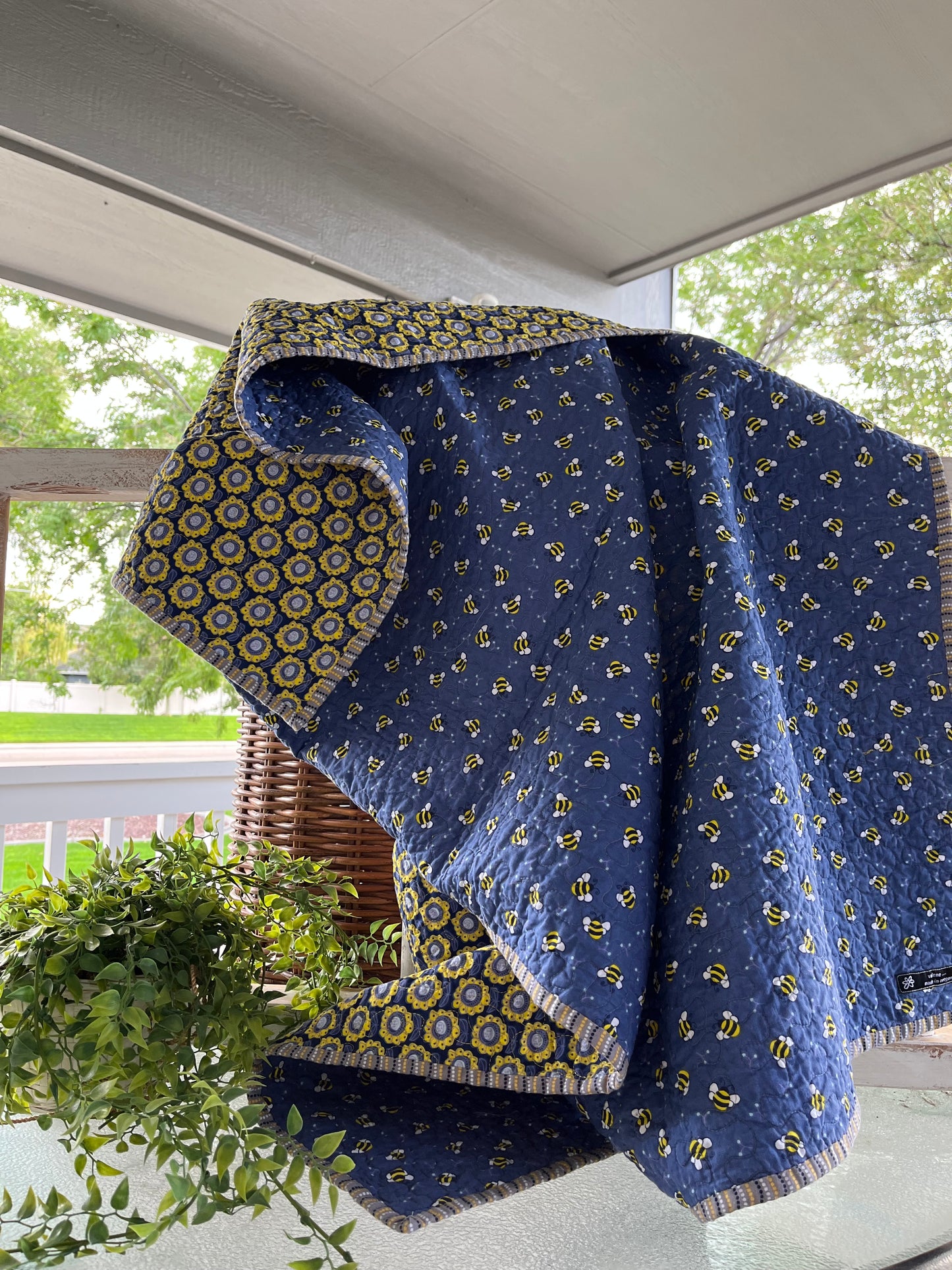 Bees and Flowers in Yellow and Blues Quilt