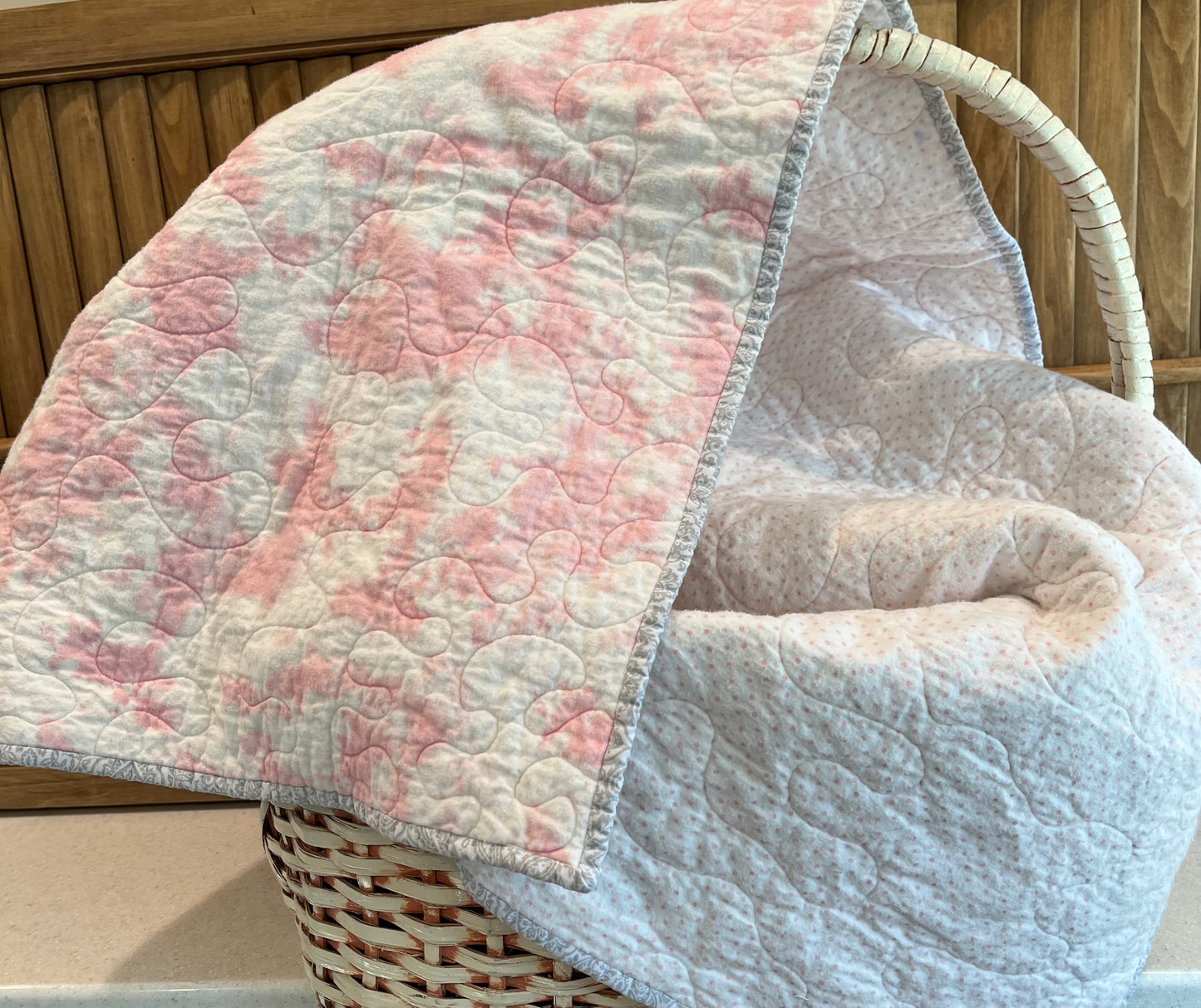 Soft Pink and White Tie Dye Quilt