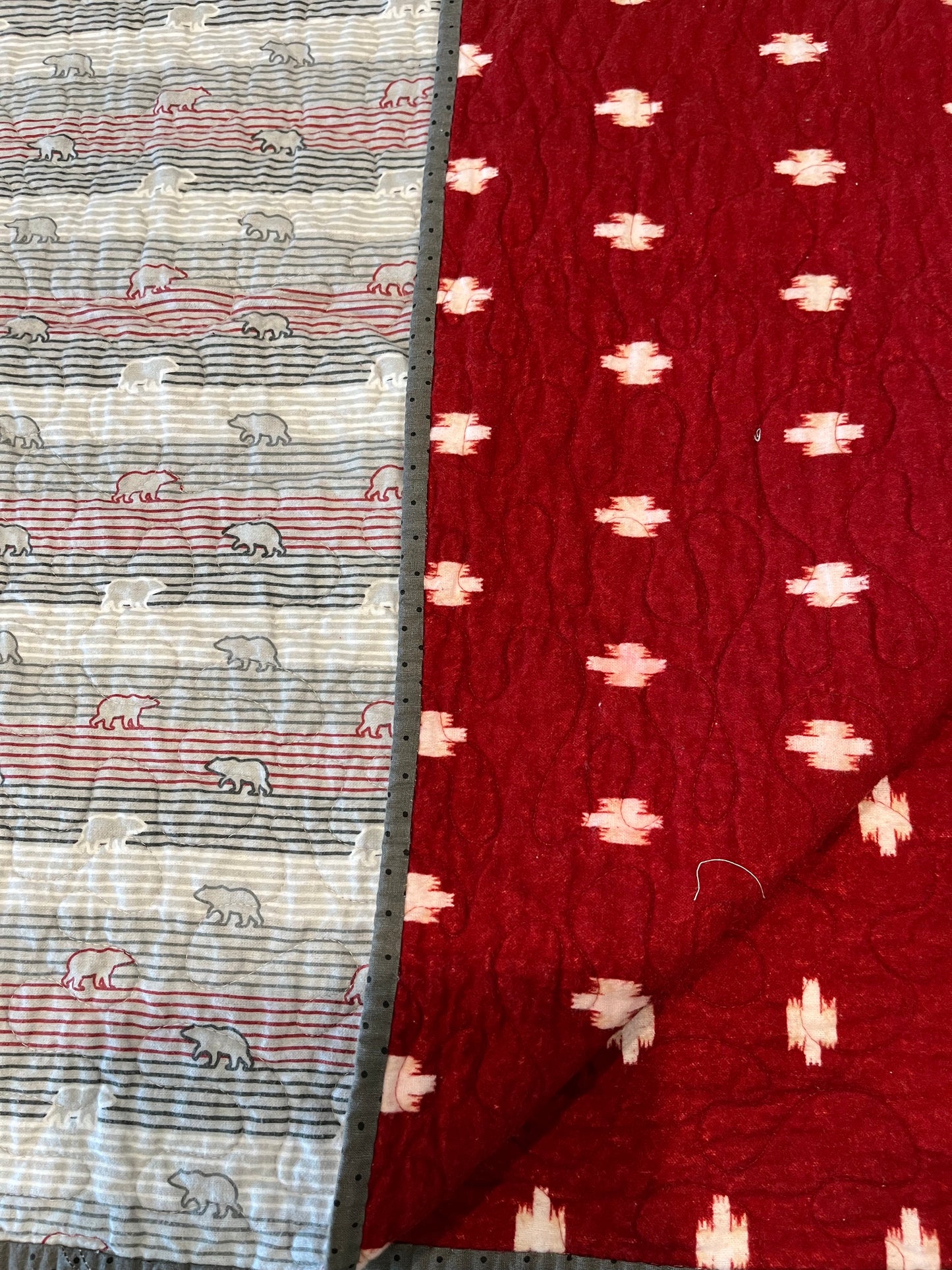 Polar Bears with Stripes and Red  Aztec Quilt