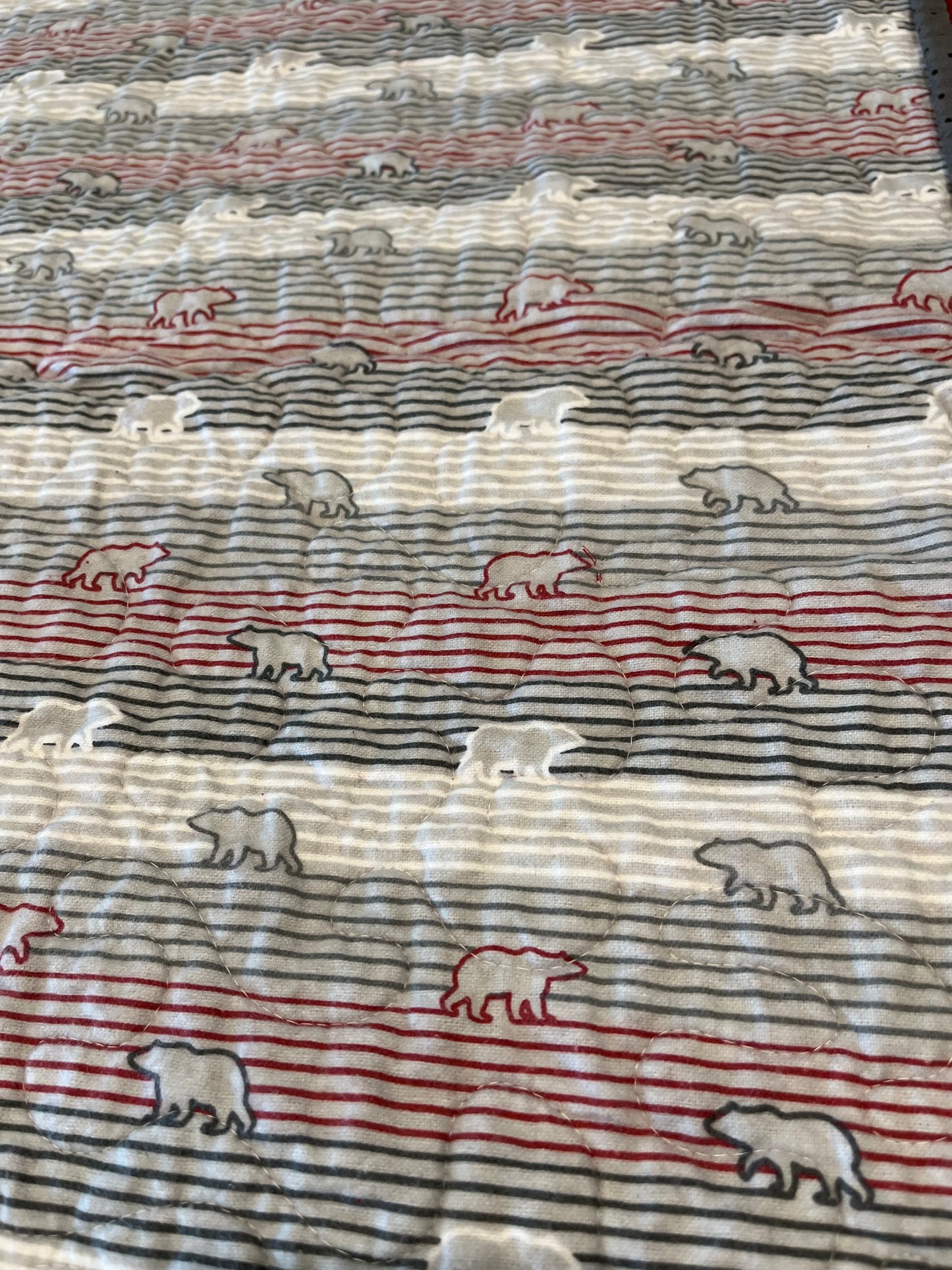 Polar Bears with Stripes and Red  Aztec Quilt