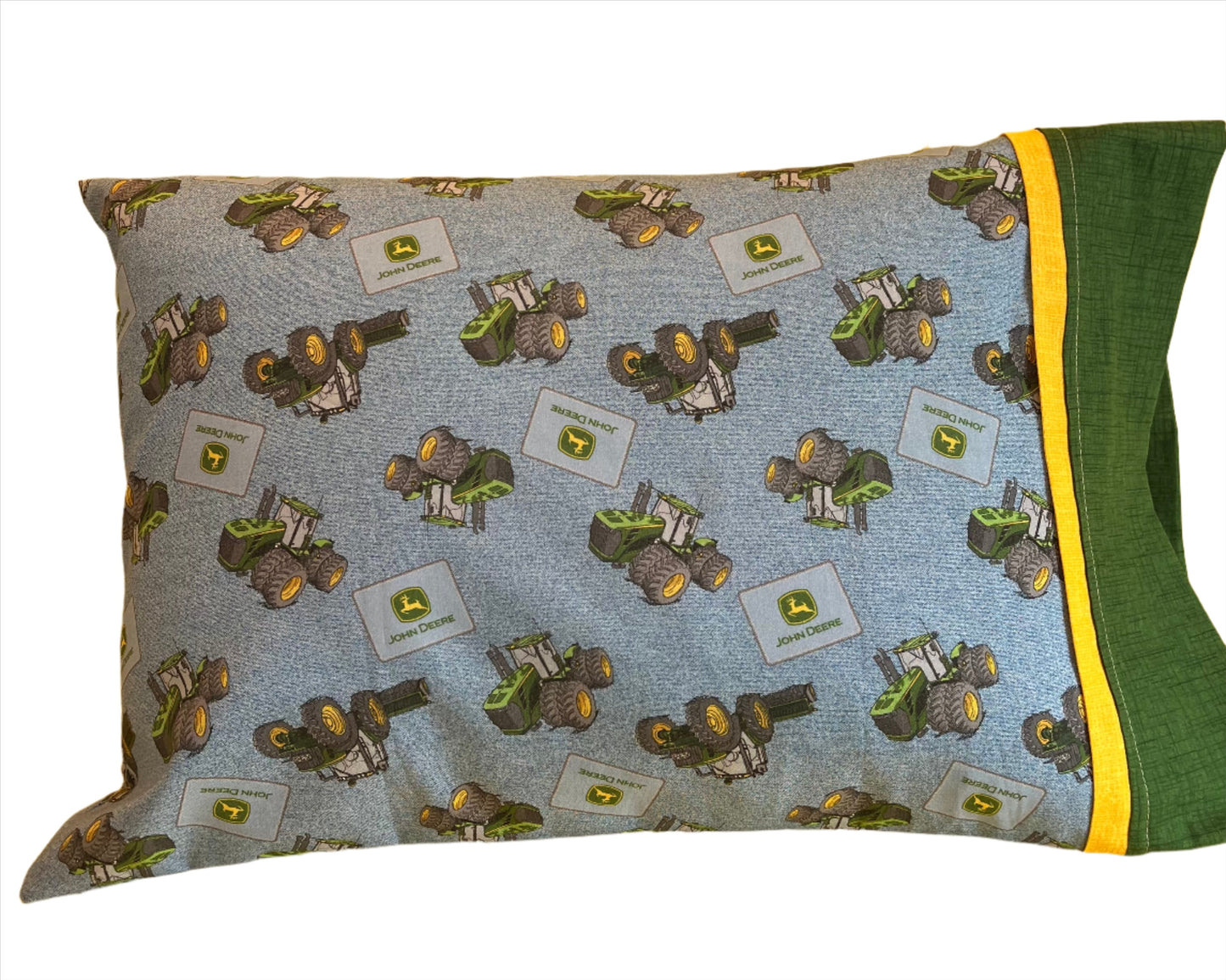 John Deere Custom Handmade Kids Pillowcase with Green Trim