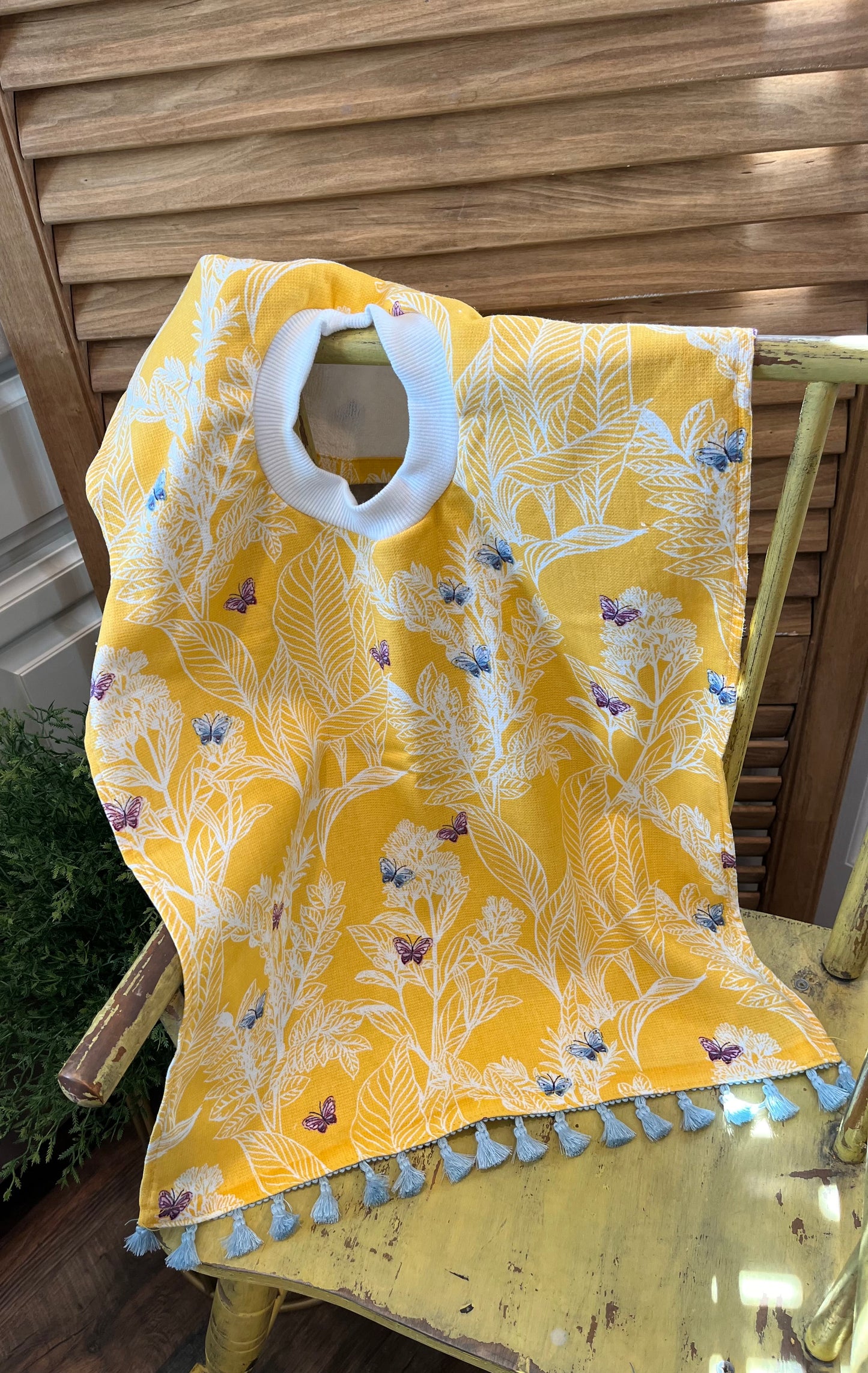 Yellow Butterfly with Blue Tassels Best Ever Towel Bibs