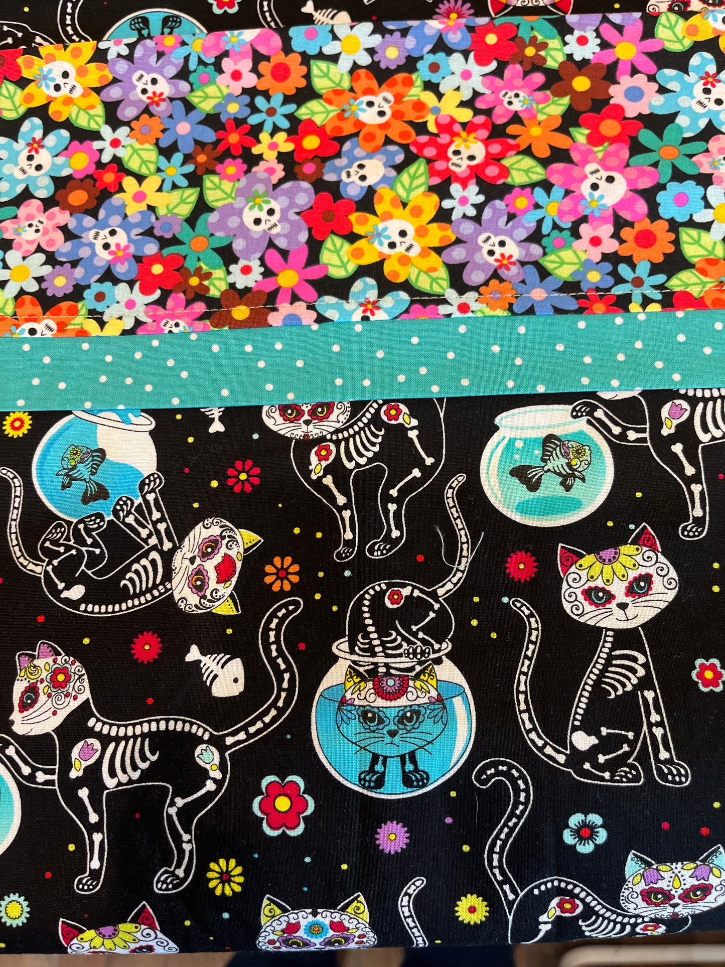 Skeleton Cat & Fish Standard Cotton Pillowcase