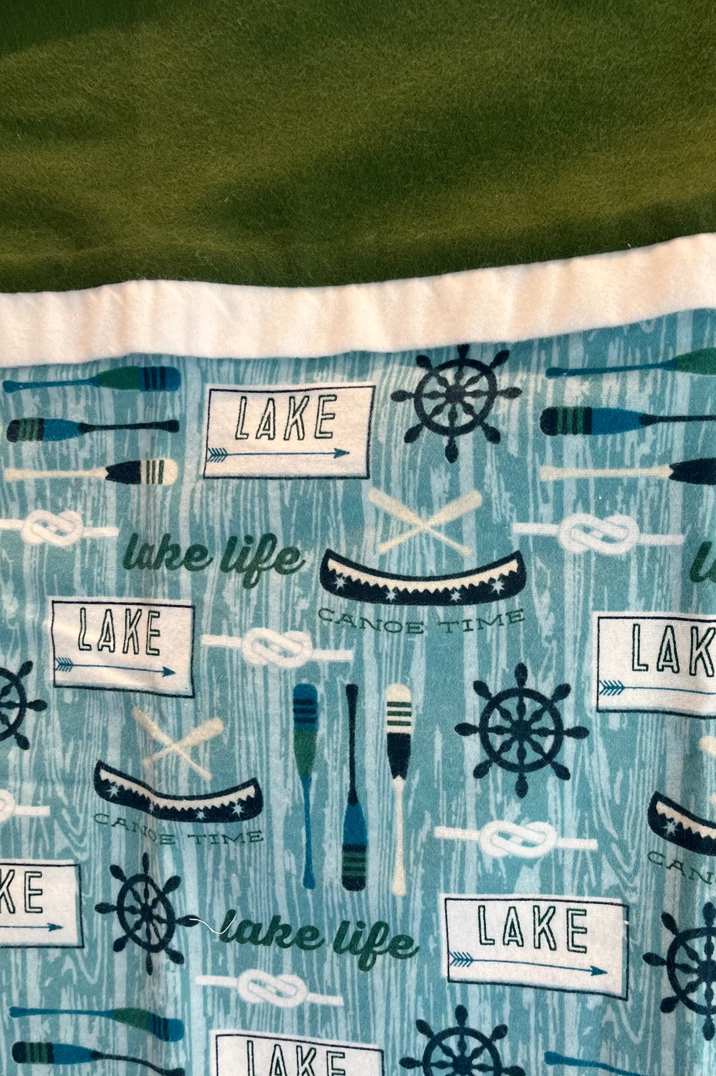 Lake Life with Green Cuff Flannel Standard Size Pillowcase