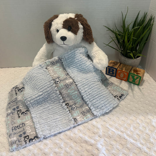 Doggy Chenille/Flannel Modern Ragged Baby Burp Cloth