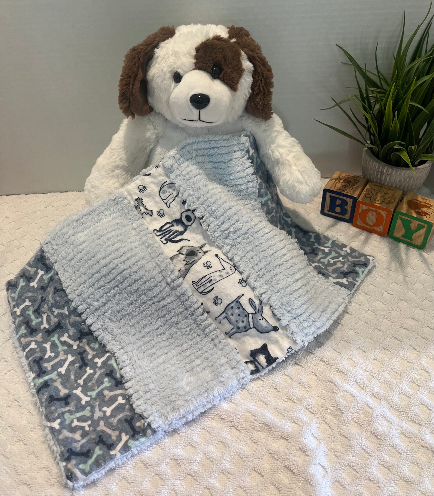 Puppy & Bones Chenille/Flannel Modern Ragged Baby Burp Cloth