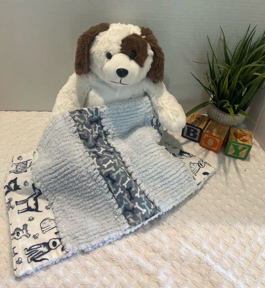 Bones & Puppy Chenille/Flannel Modern Ragged Baby Burp Cloth