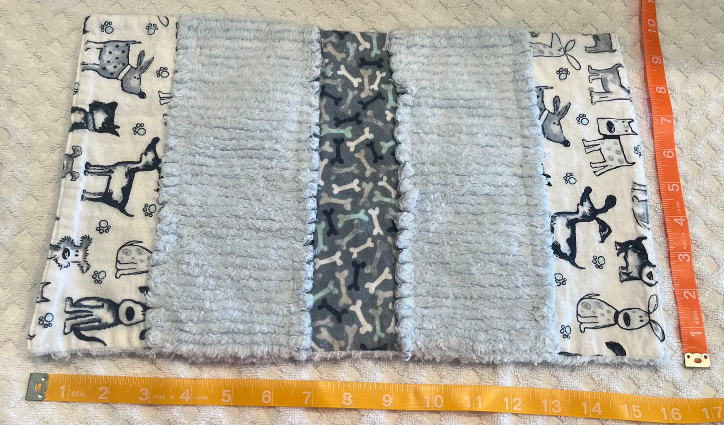 Bones & Puppy Chenille/Flannel Modern Ragged Baby Burp Cloth