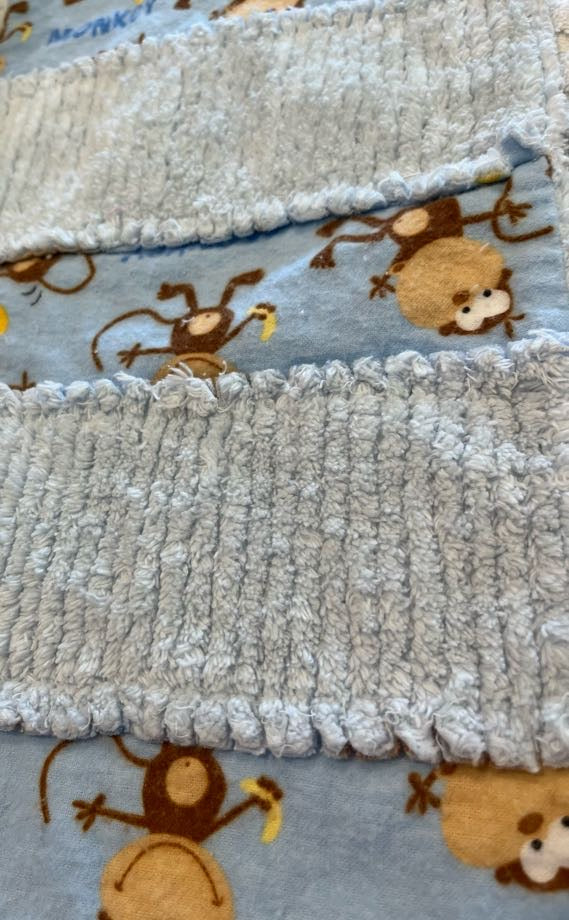 Monkey Chenille/Flannel Ragged Baby Burp Cloth