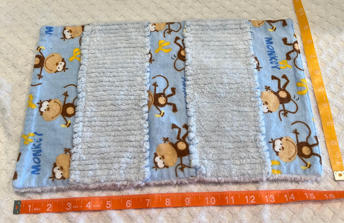 Monkey Chenille/Flannel Ragged Baby Burp Cloth