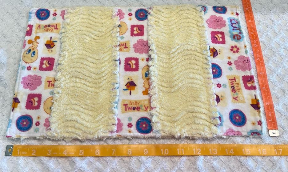 Tweety Bird Chenille/Flannel Modern Ragged Baby Burp Cloth