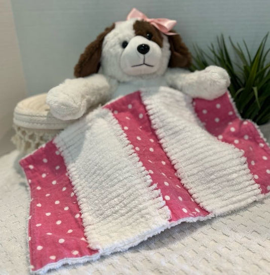 Pink with White Polka Dots Chenille/Flannel Ragged Baby Burp Cloth