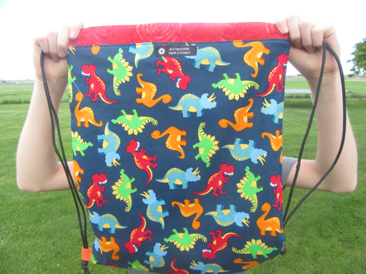 Dinosaur Red Black Draw String Bag