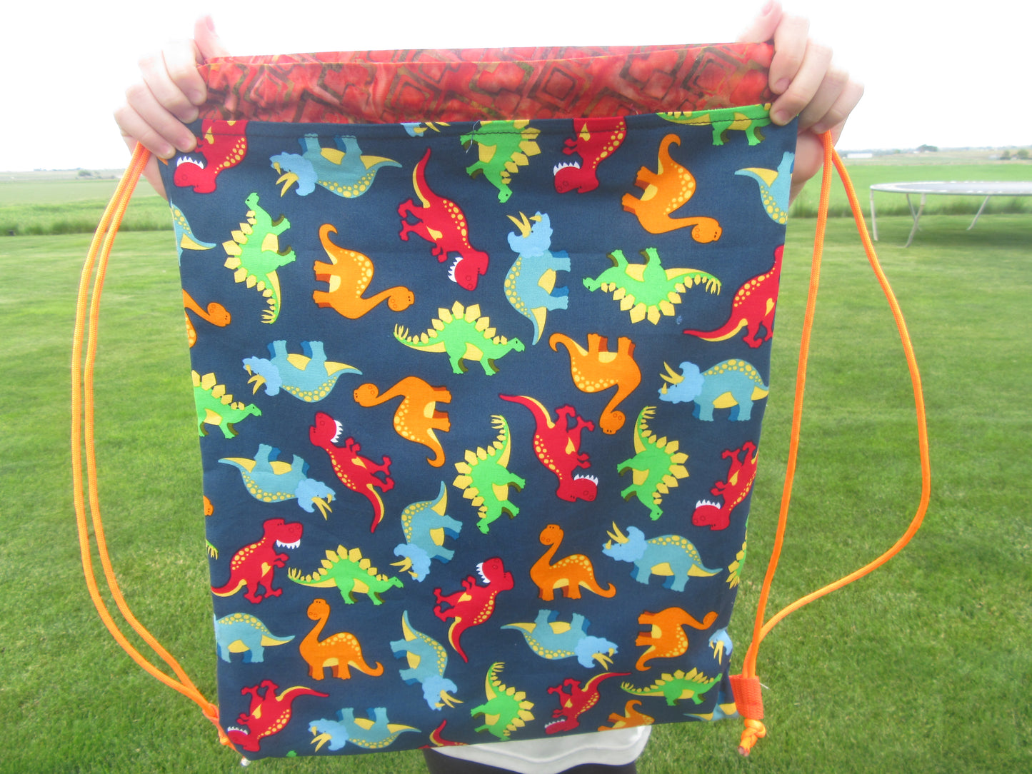 Dinosaur Orange Draw String Bag