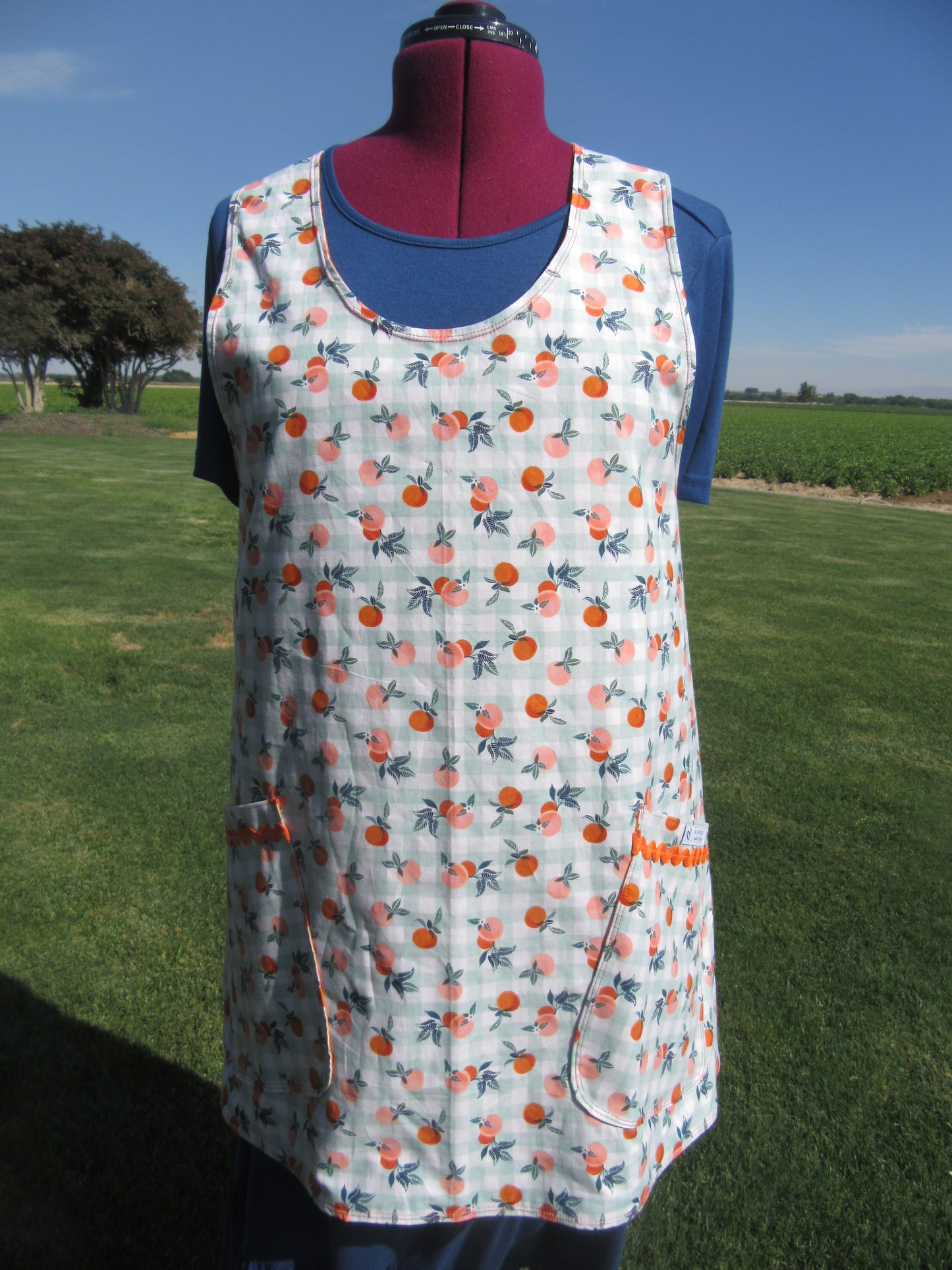 Peaches and Plaid Japanese Crossback Style Apron