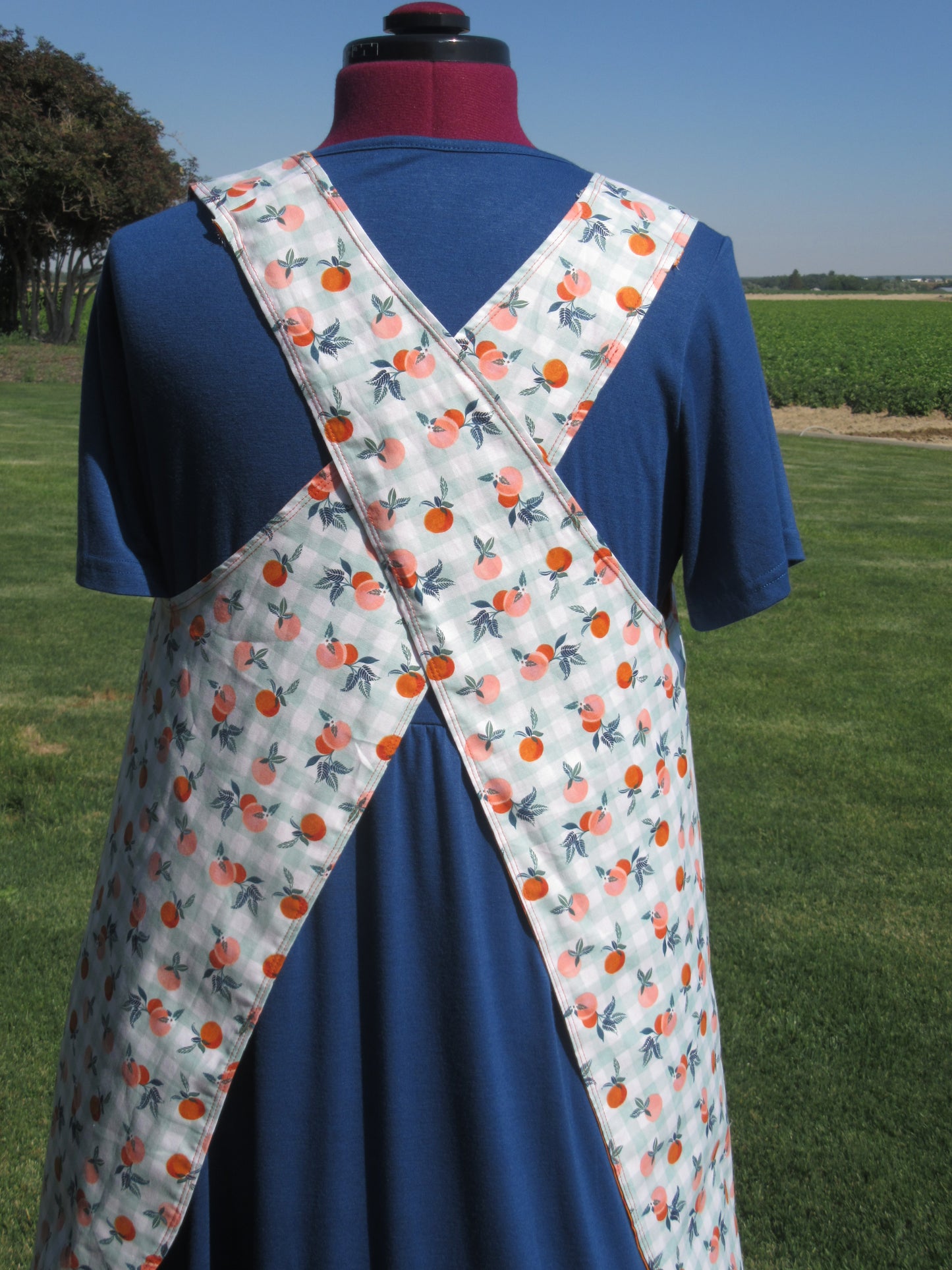 Peaches and Plaid Japanese Crossback Style Apron