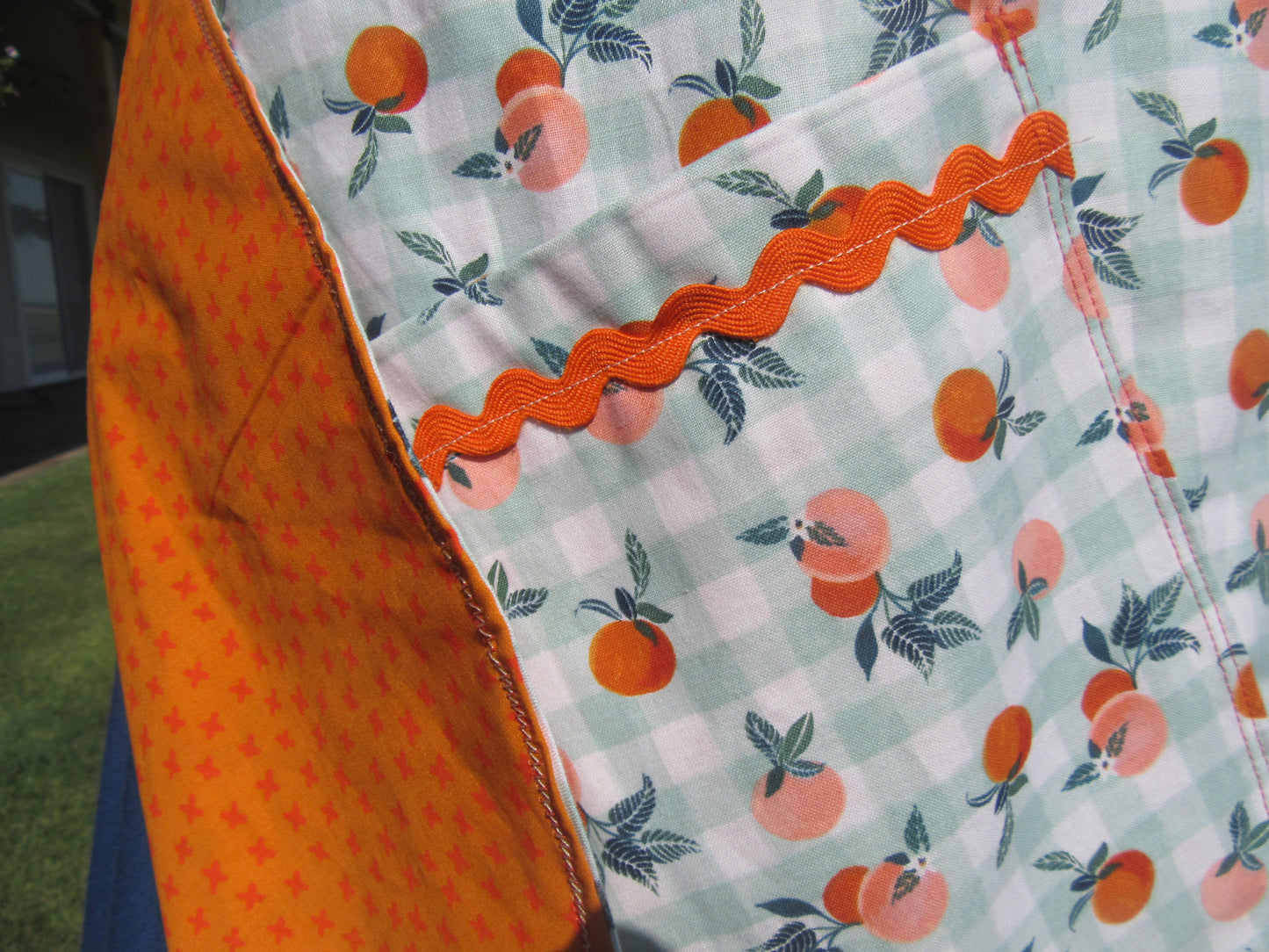 Peaches and Plaid Japanese Crossback Style Apron